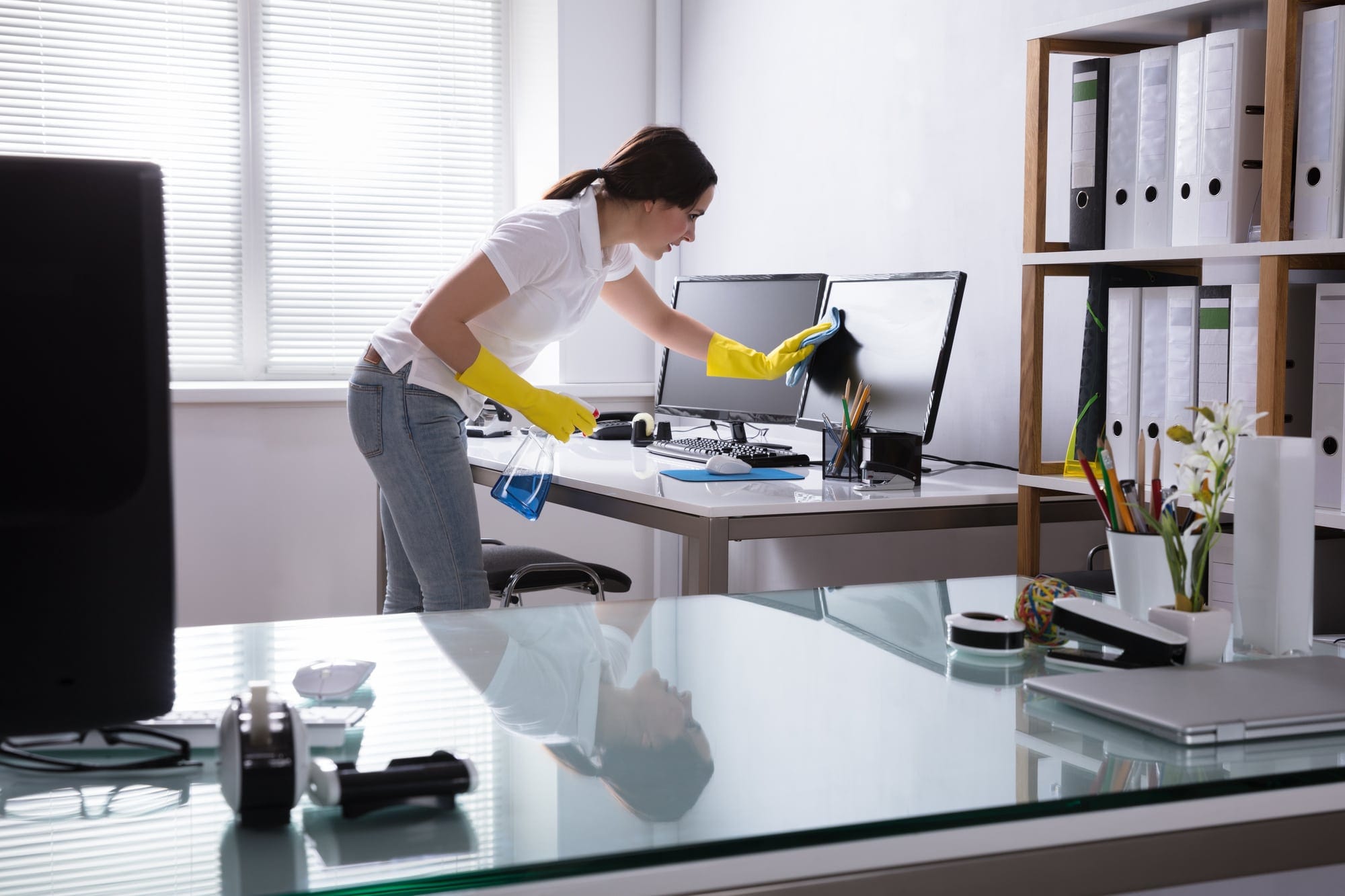 Woman-Cleaning-Office-No-More-Chores